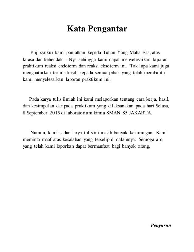LAPORAN PRAKTIKUM REAKSI ENDOTERM DAN REAKSI EKSOTERM