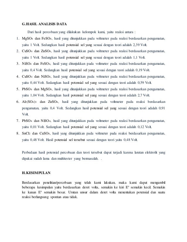 Laporan praktikum sel volta
