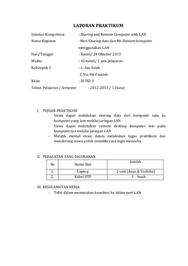 Laporan Praktikum Sharing Data Aas Via Xi Tkj 3