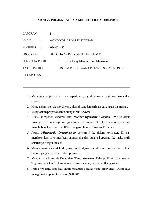 Laporan projek tahun akhir sem julai 20003 1