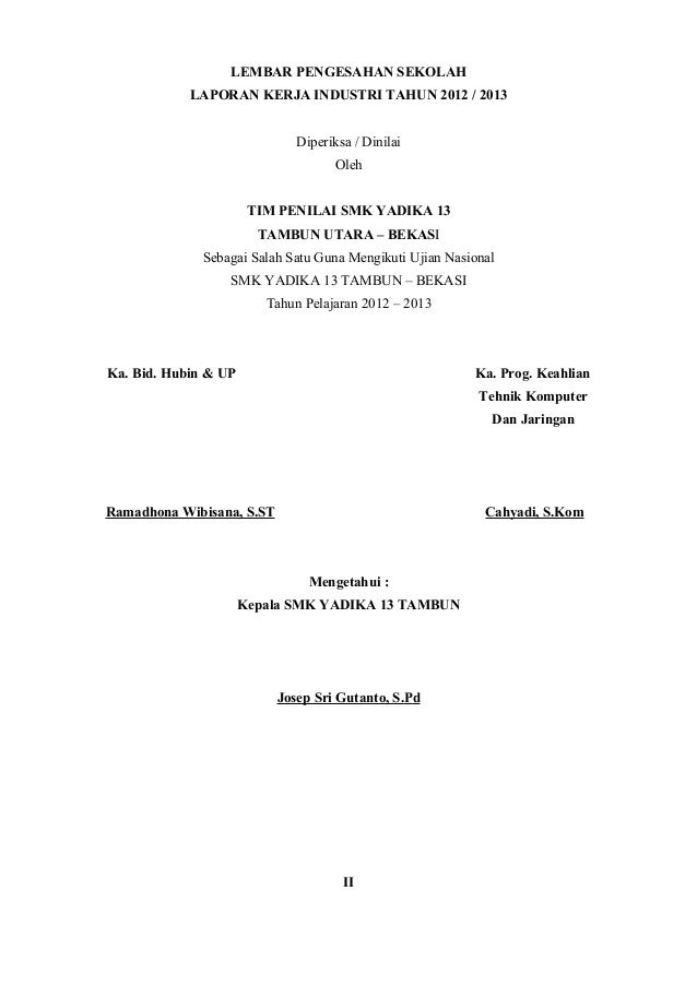 Contoh Halaman Pengesahan Laporan Pkl Tkj - Seputar Laporan