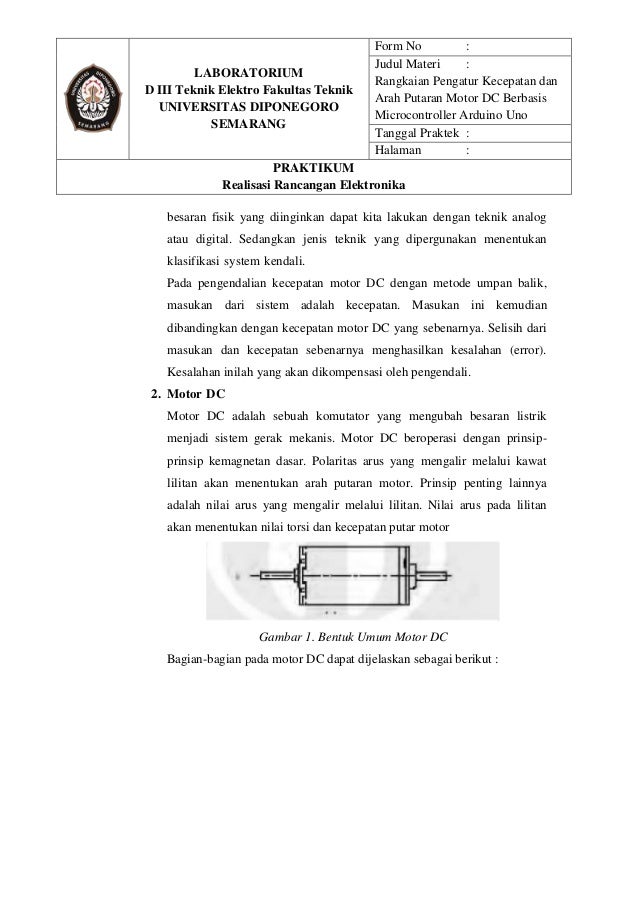 Rangkaian Pengatur Kecepatan dan Arah Putaran Motor DC  