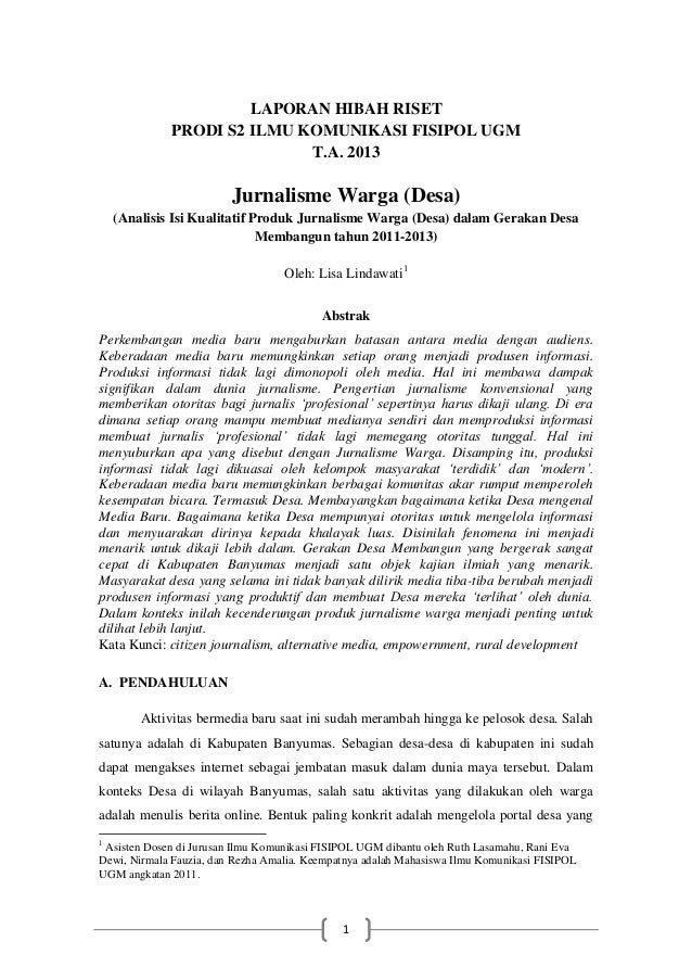 Laporan Riset Ugm Untuk Gerakan Desa Membangun