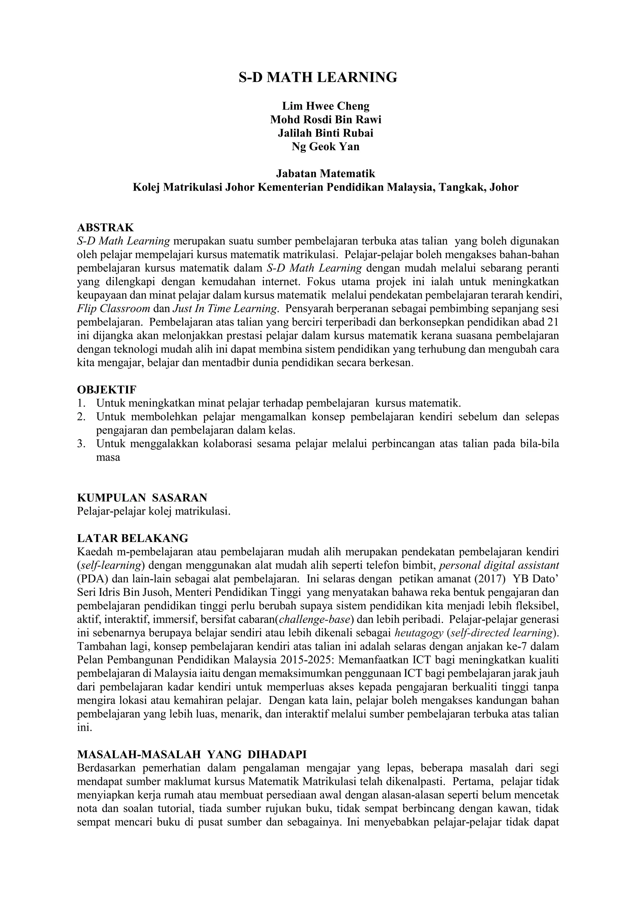 Akan Math Inovasi PdP Matematik : S-D Math Learning | PDF
