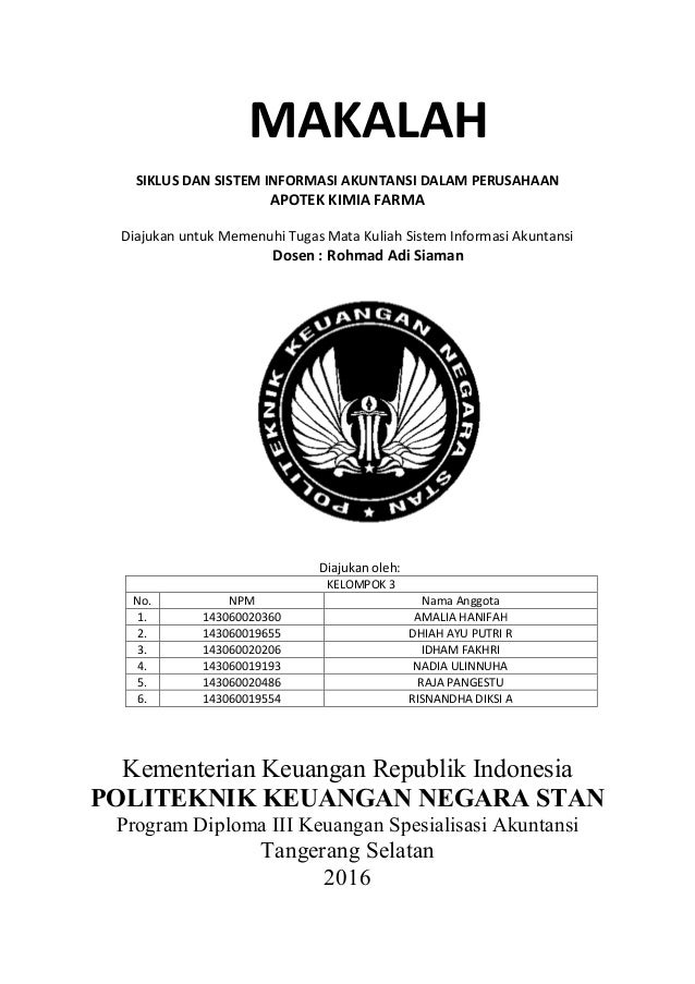 Laporan Sistem Informasi Akuntansi Pada Apotek Kimia Farma Laporan Sistem Informasi Akuntansi Pada Apotek Kimia Farma