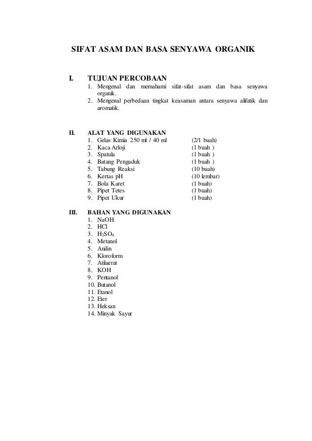 Laporan Tetap Sifat Asam Dan Basa Senyawa Organik