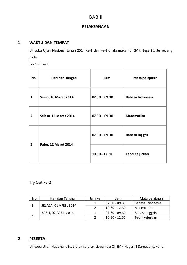 Laporan Try Out Smkn 1 Sumedang 2014