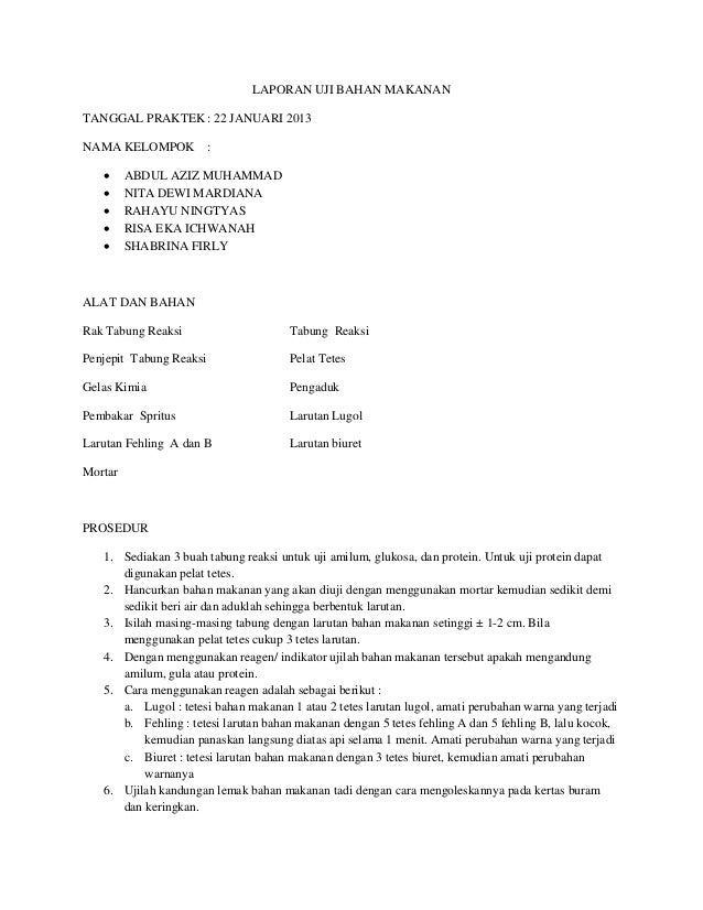 Laporan uji bahan makanan