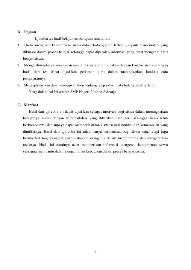 Laporan Uji Coba Tes Hasil Belajar