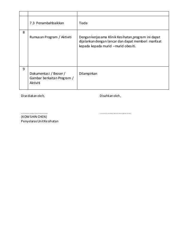 Laporan Unit Kesihatan 2016 Obesiti