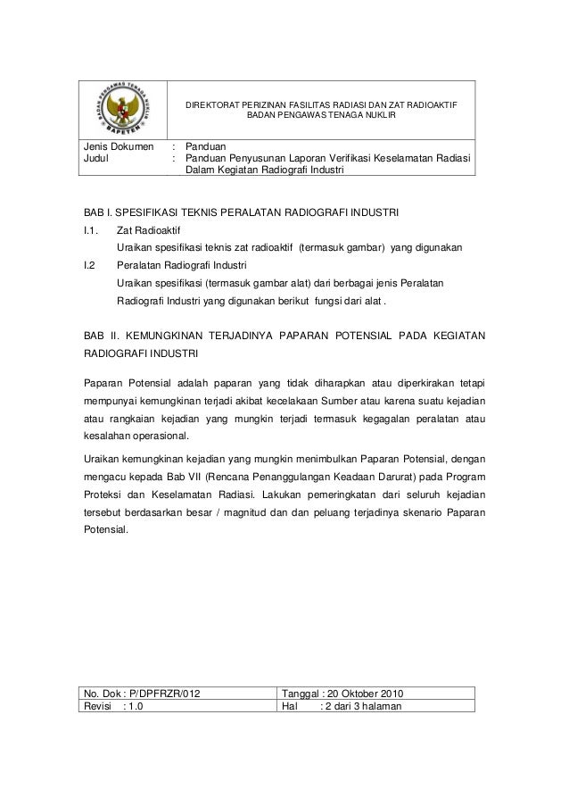 Laporan Verifikasi Keselamatan Radiasi Radiografi Industri