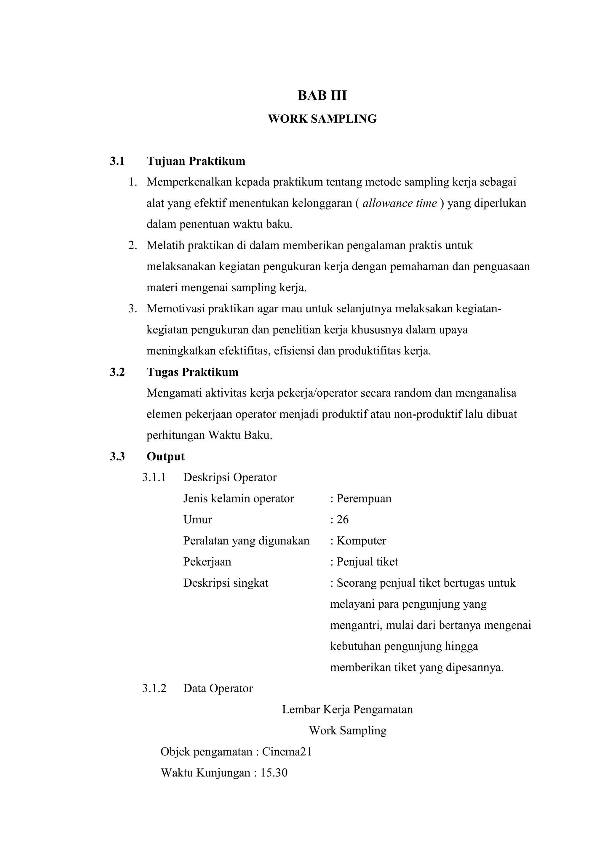 Laporan work sampling fix c 10 | PDF