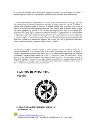 D. Félix García O.P.
Fraternidad de Laicos Dominicos de Viveiro (Lugo)
LECTURA DEL SANTO EVANGELIO SEGÚN SAN MATEO 6, 24-3...