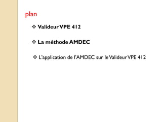 plan
 ValideurVPE 412
 La méthode AMDEC
 L'application de l'AMDEC sur leValideurVPE 412
 