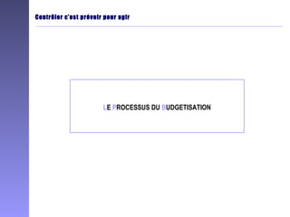 LE PROCESSUS DU BUDGETISATION
Contrôler c’est prévoir pour agir
 