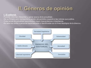 1. El editorial Función: informar, interpretar y opinar acerca de la actualidad.