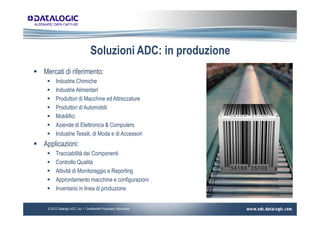 Soluzioni ADC: in produzione
Mercati di riferimento:
       Industrie Chimiche
       Industrie Alimentari
       Produtto...