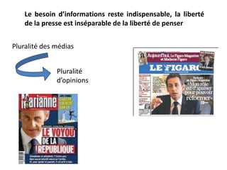 Le besoin d’informations reste indispensable, la liberté de la presse est inséparable de la liberté de penserPluralité des médiasPluralité               d’opinions
