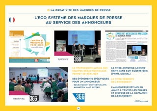 99
#DLPlapreuve
8 La créativité des marques de presse
L’ECO SYSTÈME DES MARQUES DE PRESSE
au service des annonceurs
CANCER ET MÉDECINE DE PRÉCISION
LA RECHERCHE AVANCE
PUBLICITÉ
La Fondation ARC a organisé mercredi à Bordeaux, en partenariat avec « Sud Ouest », une conférence
pour présenter au grand public les avancées de la recherche sur le cancer dans le domaine
de la médecine de précision.
La recherche s’accélère, donnant autant de raisons
d’espérer aux malades.La Fondation ARC,qui affiche
l’ambition de contribuer à guérir 2 cancers sur 3 en
2025, tient à le faire savoir. Elle a initié l’an dernier
des conférences pour apporter des réponses
concrètes sur les grands enjeux en matière d’inno-
vation thérapeutique contre le cancer et valoriser
auprès du grand public le travail des chercheurs,
comme l’a souligné Nicolas Reymes, responsable
de l’information du public et de la communication
pour la Fondation, lors de la conférence organisée
mercredi à Bordeaux.
Pour évoquer ces avancées devant les 120
personnes présentes, la Fondation ARC avait
convié Isabelle Soubeyran, médecin anatomo-
cytopathologiste de l’Institut Bergonié, Centre
de lutte contre le cancer à Bordeaux. Ses travaux
contribuent au développement d’une médecine de
précision basée sur l’orientation vers des thérapies
innovantes, à partir de l’identification des
anomalies moléculaires, ou « biomarqueurs », d’une
tumeur et des spécificités génétiques du patient.
Il est aujourd’hui possible, face à certains cancers,
d’adapter le traitement au cas par cas. « Le séquen-
çage génétique à haut débit permet de rechercher
ces anomalies et d’orienter le choix de l’oncologue
sur les thérapies ciblées ou l’hormonothérapie,
explique Isabelle Soubeyran. Cela permet par
exemple la prise de ces médicaments, en complé-
ment ou à la place de la chimiothérapie. »
Une démarche également évoquée par Fran-
çois-Xavier Mahon, professeur en hématologie,
directeur général de l’Institut Bergonié depuis 2016.
« Le programme médico-scientifique de Bergonié
est de faire du cancer une maladie rare en le
découpant en sous-catégories via le séquençage.
Ainsi par exemple, il n’y a pas un seul cancer du
sein. Ce classement en sous-catégories permet une
médecine de précision ou médecine adaptée. » Il a
également évoqué son programme financé par la
Fondation ARC. Portant sur les leucémies myéloïdes
chroniques, il cherche à définir des marqueurs
biologiques permettant de savoir si certains patients
en rémission peuvent arrêter leur traitement par une
thérapie ciblée,l’imatinib,sans risque de rechute.
Andreas Bikfalvi, professeur de biologie cellulaire
et moléculaire à l’université de Bordeaux, travaille
sur les interactions entre la tumeur et son environ-
nement, interactions qui gouvernent la croissance
des tumeurs. Ses travaux concernent le diagnostic
des tumeurs cérébrales primitives chez l’adulte et
la recherche de nouveaux biomarqueurs permet-
tant de caractériser ces tumeurs. Le programme
coordonné par le Professeur Bikfalvi, soutenu par
la Fondation ARC dans le cadre du réseau euro-
péen ERA-NET-TRANSCAN 2, vise à développer un
algorithme de prédiction de l’évolution de ces
tumeurs dès le diagnostic, qui devrait permettre
d’améliorer la prise en charge clinique des patients.
Nicolas Reymes a exposé la volonté de la
Fondation ARC d’accélérer l’accès des patients à
ces innovations thérapeutiques. S’appuyant sur
ses partenariats avec UNICANCER et l’INCa, la
Fondation a engagé 16 millions d’euros depuis
5 ans dans le soutien aux recherches cliniques sur
la médecine de précision en cancérologie.
Les recherches présentées lors de la conférence
répondent toutes à un espoir évoqué par François
Xavier Mahon : celui de pouvoir, dans quelques
années, « raisonner non plus sur la survie mais
sur la qualité de vie des patients. Cela voudra dire
que l’on aura réglé le problème de la survie. »
Pour en savoir plus :
www.fondation-arc.org
Nicolas Reymes (Fondation ARC),
Docteur Isabelle Soubeyran
(Institut Bergonié), Professeur
François-Xavier Mahon (Institut
Bergonié), Professeur Andreas
Bikfalvi (Inserm/Université de
Bordeaux), Stéphane Vacchiani
(« Sud-Ouest »)
29,8 M€ alloués à la recherche
(75 % de ses dépenses) en 2016
274 nouveaux projets de recherche
soutenus (votés en 2016)
Plus de 120 experts bénévoles pour
sélectionner les projets les plus prometteurs
100% DÉDIÉE
À LA RECHERCHE
SUR LE CANCER
Andreas Bikfalvi
Professeur de biologie cellulaire et moléculaire,
directeur d’une unité mixte de recherche
de l’Inserm et de l’université de Bordeaux.
François-Xavier Mahon
Professeur en hématologie, responsable d’un
groupe de recherche et directeur
général de l’Institut Bergonié.
Isabelle Soubeyran
Médecin anatomo-cytopathologiste,
responsable de l’unité de pathologie
moléculaire de l’Institut Bergonié.
INTERVENANTS
Cité mondiale
Parvis des Chartrons
Bordeaux
Tram B - Arrêt CAPC
Parking Cité mondiale
14
mars
18h30
Rendez-v us
Recherche
CONFÉRENCE OUVERTE À TOUS,
ANIMÉE PAR STÉPHANE VACCHIANI, SUD OUEST
cancers et
medecine de
p r e c i s i o n
LA RECHERCHE AVANCE
Informations et inscriptions : www.fondation-arc.org/rdv-recherche ou 01 45 59 59 48
Conférence organisée par la Fondation ARC pour la recherche
sur le cancer en partenariat avec le journal Sud Ouest.
Le professionnalisme des
équipes rédactionnelles
permet de réaliser
des évènements spécifiques
pour un annonceur
Recrutement d’intervenants
Animation haut niveau
Le titre annonce l’évène-
ment dans son écosystème
(print, digital)
Le titre débriefe
de l’évènement
L’annonceur est mis en
avant à toutes les phases
et dispose de la captation
de l’évènement
 