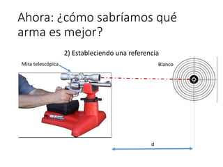 Ahora: ¿cómo sabríamos qué
arma es mejor?
2) Estableciendo una referencia
d
Mira telescópica Blanco
 