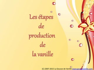 Les étapes
de
production
de
la vanille
(C) 2007-2015 La Gousse de Vanille www.goussevanille.com
 