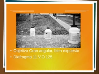 ●   Objetivo Gran angular, bien expuesto
●   Diafragma 11 V.O 125
 