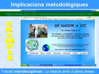 Implicacions metodològiques Treball  interdisciplinari . La relació amb d’altres àrees E X E M P L E http://www.xtec.cat/~nalart/coleccio/nadorvic/index.htm 