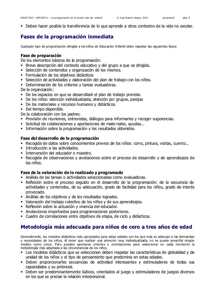 La Programación En El Primer Ciclo De Infantil 0 3 Años