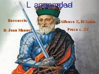 La prosa medieval Boccaccio Alfonso X, El Sabio. D. Juan Manuel Prosa s. XV 