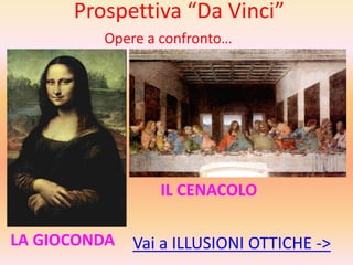 Prospettiva “Da Vinci” 
Opere a confronto… 
LA GIOCONDA 
IL CENACOLO 
Vai a ILLUSIONI OTTICHE -> 