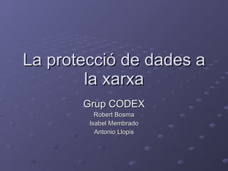 La protecció de dades a la xarxa Grup CODEX Robert Bosma Isabel Membrado Antonio Llopis 