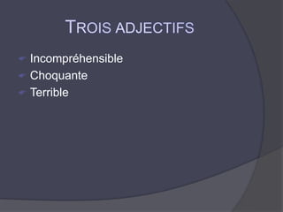 Trois adjectifsIncompréhensibleChoquanteTerrible