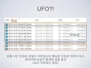 UFO?!
보통 시간 단위로 파일이 저장되는데 몇십분 단위로 저장이 되고
데이터에 손실이 발생한 날을 발견
(10시 이후로는 정상)
정상
비정상
 