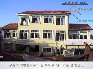 구름의 역방향으로 느린 속도로 날아가는 점 발견…
점 이동 방향
구름 이동 방향
 