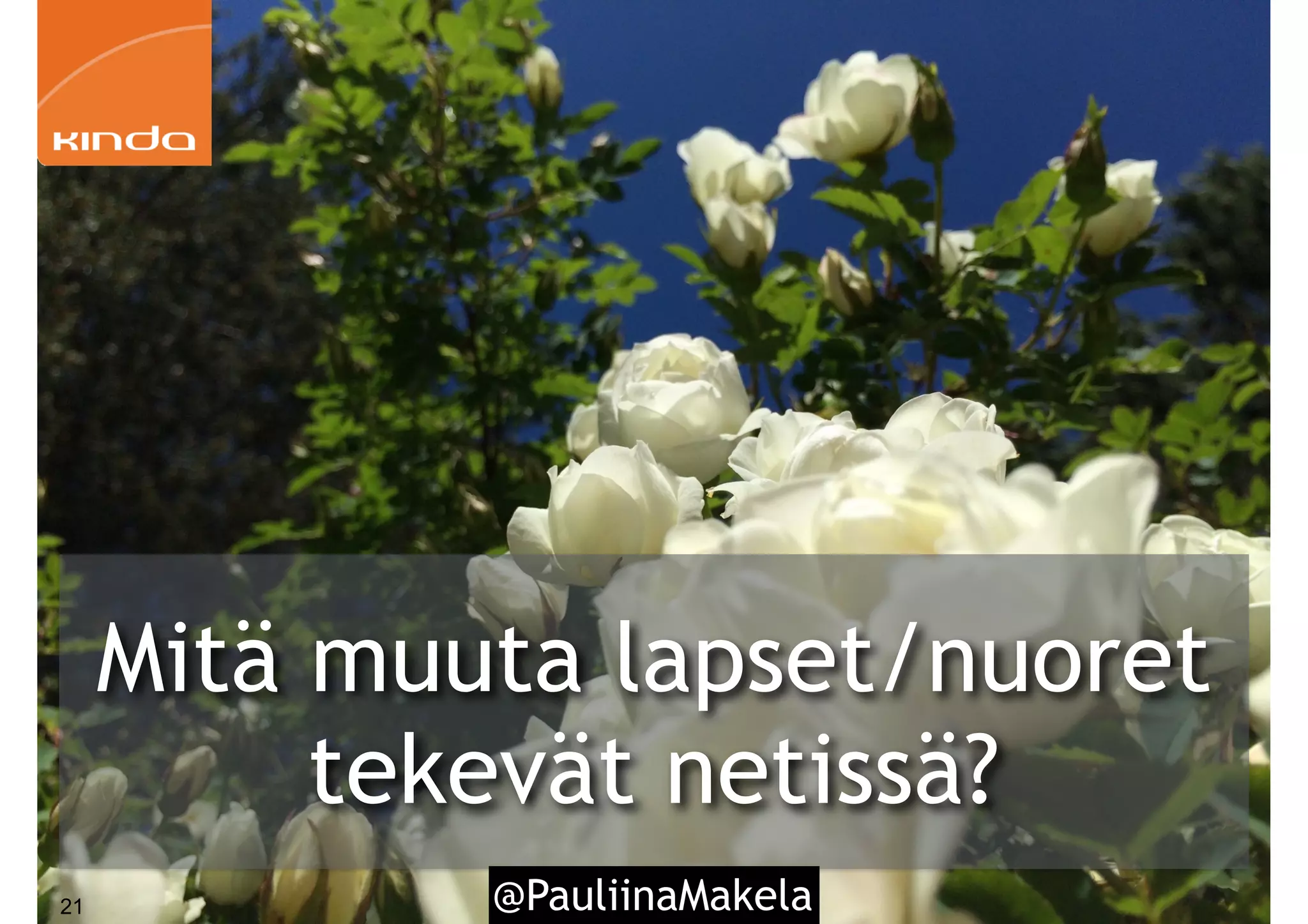 @PauliinaMakela21
Mitä muuta lapset/nuoret
tekevät netissä?
 