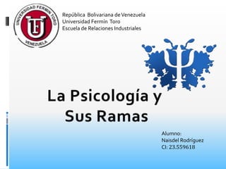 República Bolivariana de Venezuela
Universidad Fermín Toro
Escuela de Relaciones Industriales

Alumno:
Naisdel Rodríguez
CI: 23.559618

 