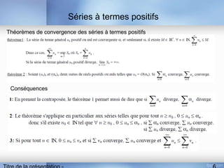 Séries à termes positifs
Théorèmes de convergence des séries à termes positifs
Conséquences
 