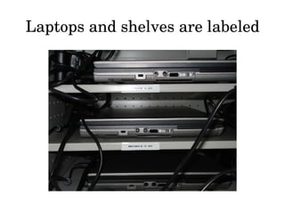 Laptops and shelves are labeled 