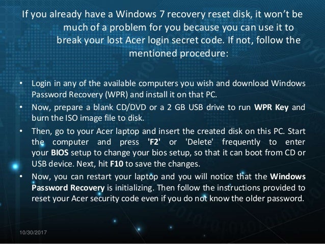 acer laptop reset windows 7