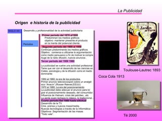 La Publicidad Origen  e historia de la publicidad Coca Cola 1913 Té 2000 Toulouse-Lautrec 1893 