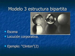 Modelo 3 estructura bipartita Escena Locución corporativa. Ejemplo: “Clinton”(2) 