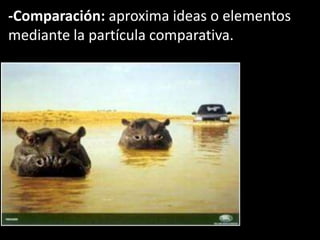 -Comparación: aproxima ideas o elementos
mediante la partícula comparativa.
 