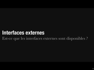 Interfaces externes
Est-ce que les interfaces externes sont disponibles ?




                                                        19
 