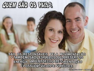 SÃO OS RESPONSÁVEIS PELA MOVIMENTAÇÃO
DE TODOS OS PROCESSOS DE AMOR E
ENERGIA NO TRABALHO DE ORIENTAÇÃO
EDUCATIVA DOS FILHOS.
“O CONSOLADOR” - EMMANUEL
 TAMBÉM SÃO ESPÍRITOS DE PRETÉRITOS
MULTISSECULARES.
 POSSUEM VÍCIOS E VIRTUDES.
 