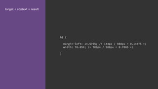 target ÷ context = result
h1 {
margin-left: 14.575%; /* 144px / 988px = 0.14575 */
width: 70.85%; /* 700px / 988px = 0.7085 */
}
 
