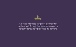 Se esse interesse surgisse, o vendedor
detinha as informações e encaminhava os
consumidores pelo processo da compra.
 
