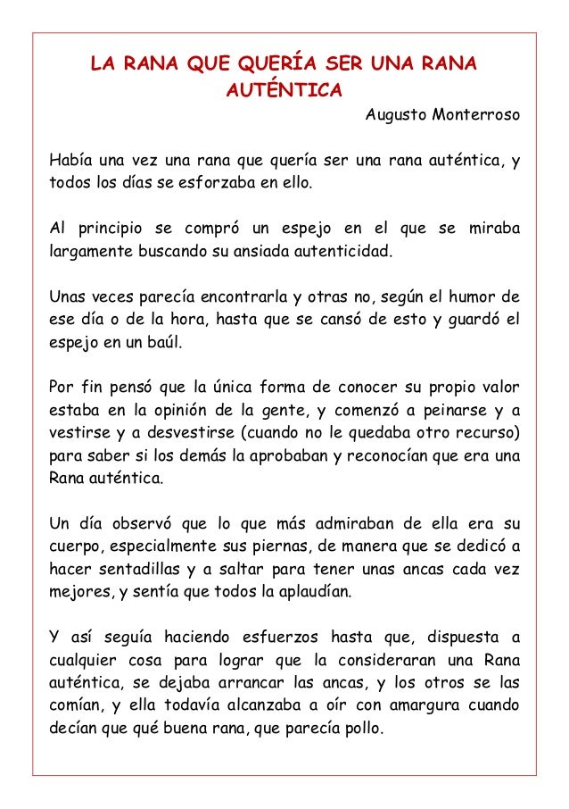 La rana que quería ser una rana auténtica ejemplo de lectura