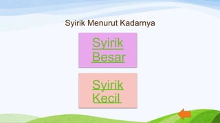 Syirik Menurut Kadarnya
Syirik
Besar
Syirik
Kecil
 