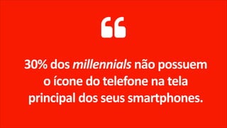 30% dos millennials não possuem
o ícone do telefone na tela
principal dos seus smartphones.
 