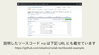 +α URL
https://github.com/okashoi/colab-techbook6-example
!33
 